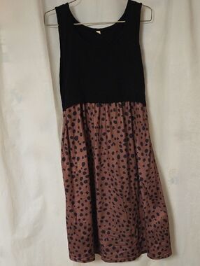 Black Tank Top Dress with Brown and Black Polka Dot Skirt